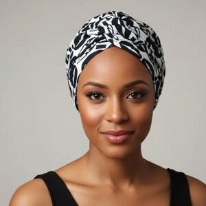 Black White Abstract Print Ankra Head Wrap fabric